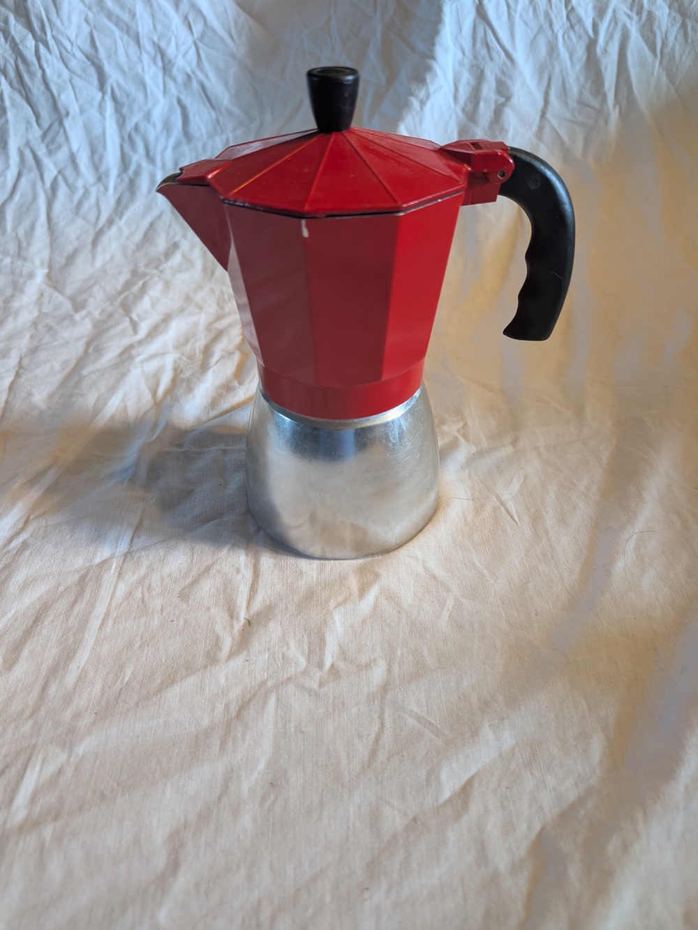 2/50$ Vintage Red and Silver Stovetop Moka Pot with Black Handle